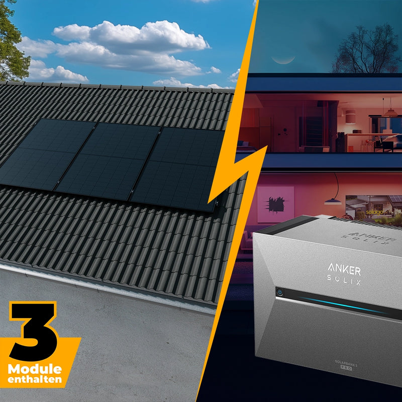 Balkonkraftwerk mit Anker SOLIX Solarbank 3 Pro 1500W Glas-Glas bifazial - Komplettset Schrägdach vertikal