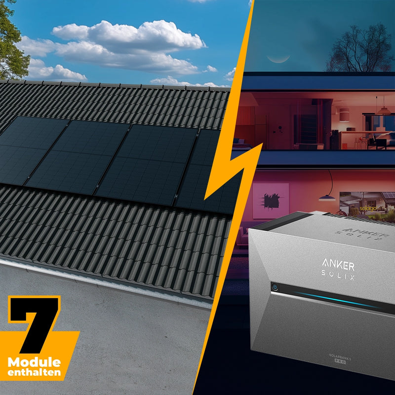 Solarkraftwerk mit Anker SOLIX Solarbank 3 Pro 3500W Glas-Glas bifazial - Komplettset Schrägdach vertikal