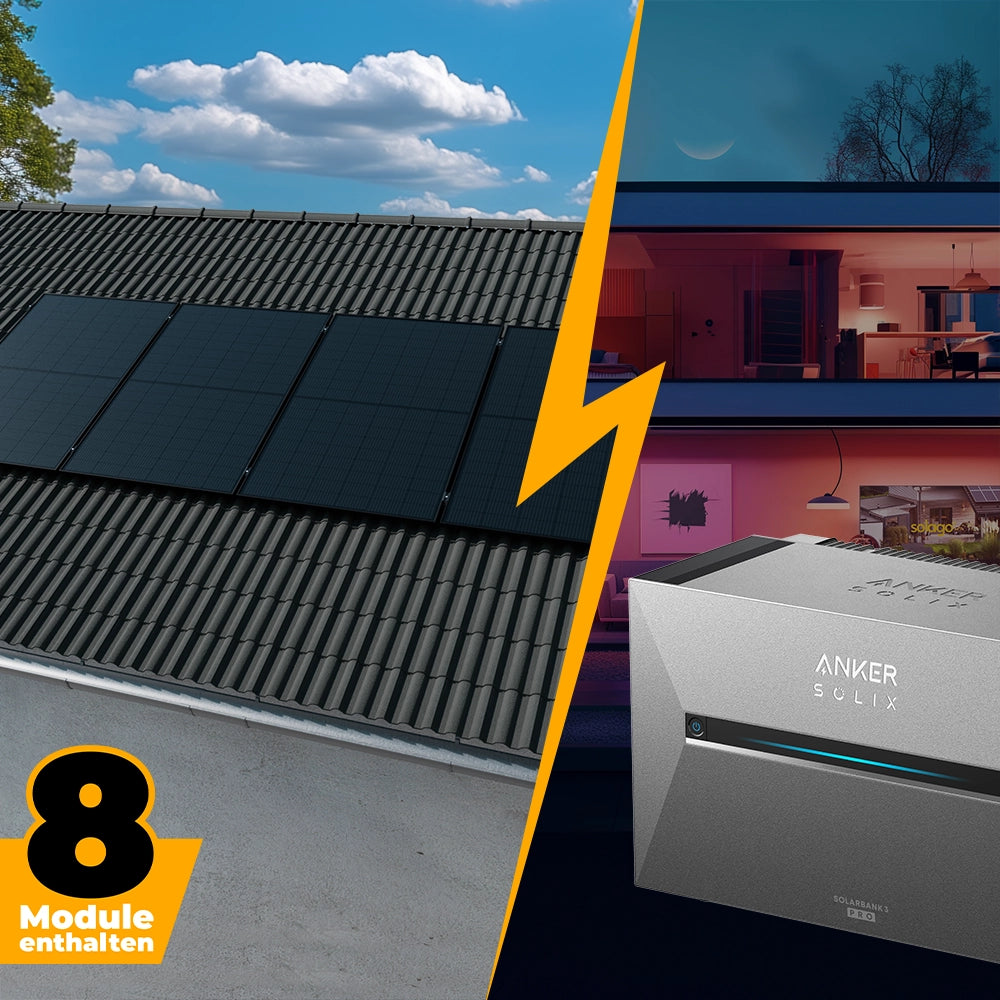 Balkonkraftwerk mit Anker SOLIX Solarbank 3 Pro 4000W Glas-Glas bifazial - Komplettset Schrägdach vertikal