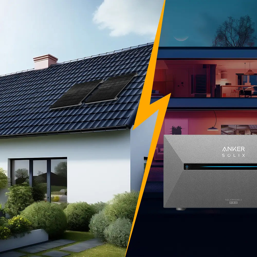 Balkonkraftwerk Schrägdach Hochformat mit Anker Solix Pro Speicher und 800 Watt Solarmodulen 