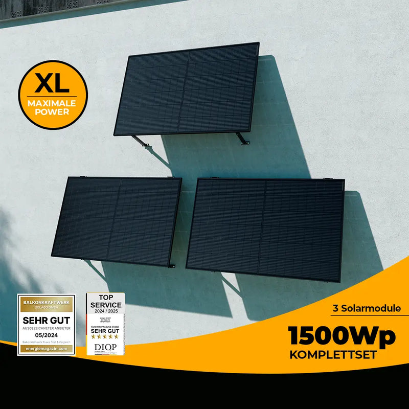 Balkonkraftwerk 1500W Glas-Glas bifazial - Komplettset Wandmontage