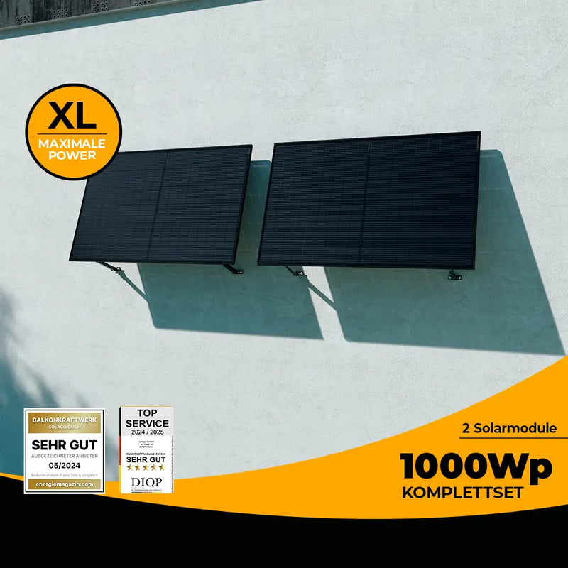 Balkonkraftwerk 1000W/800W Glas-Glas bifazial - Komplettset Wandmontage