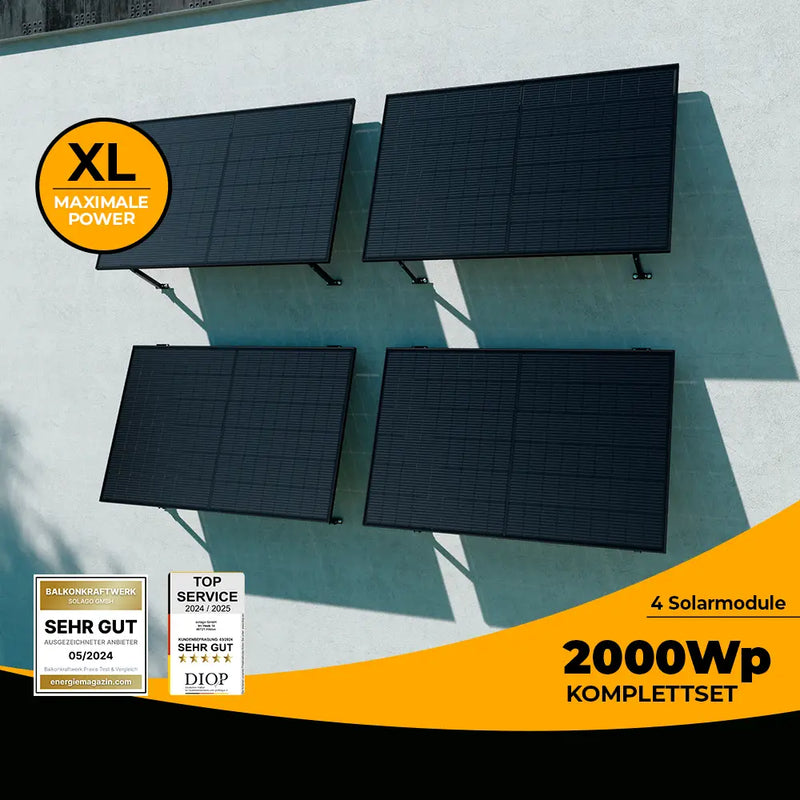 Balkonkraftwerk 2000W Glas-Glas bifazial - Komplettset Wandmontage
