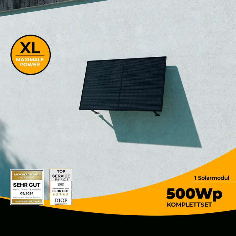 Balkonkraftwerk 500W Glas-Glas bifazial - Komplettset Wandmontage
