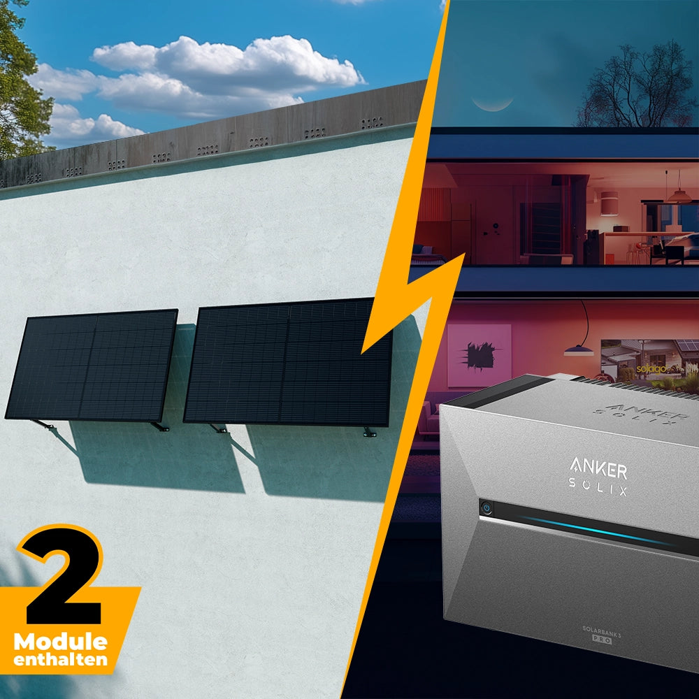 Balkonkraftwerk mit Anker SOLIX Solarbank 3 Pro 1000W/800W Glas-Glas bifazial - Komplettset Wandmontage