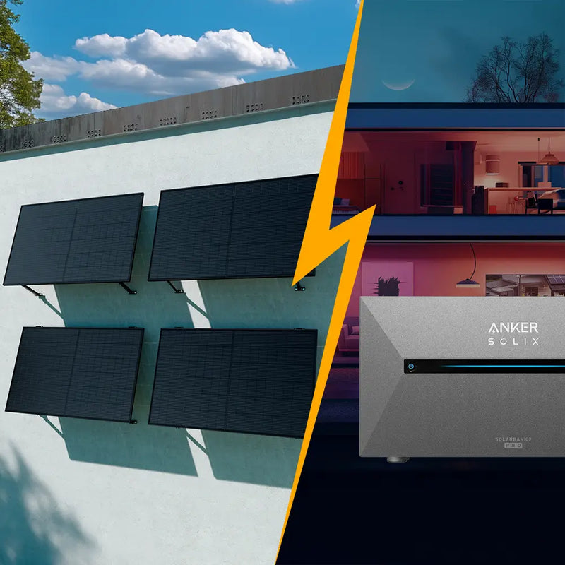 Balkonkraftwerk mit Speicher 2000W - inkl. Anker SOLIX Solarbank 2 Pro - Komplettset Wandmontage