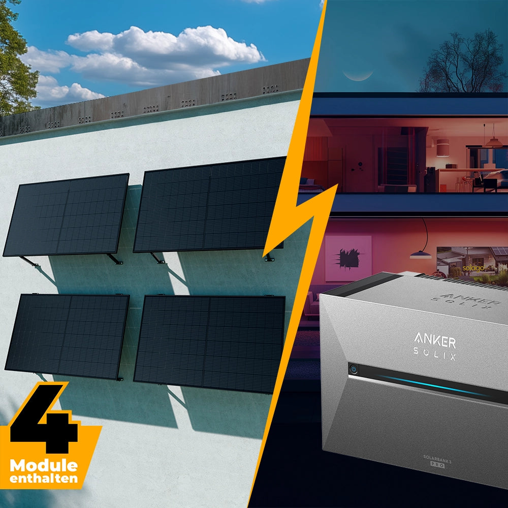 Balkonkraftwerk mit Anker SOLIX Solarbank 3 Pro 2000W Glas-Glas bifazial - Komplettset Wandmontage
