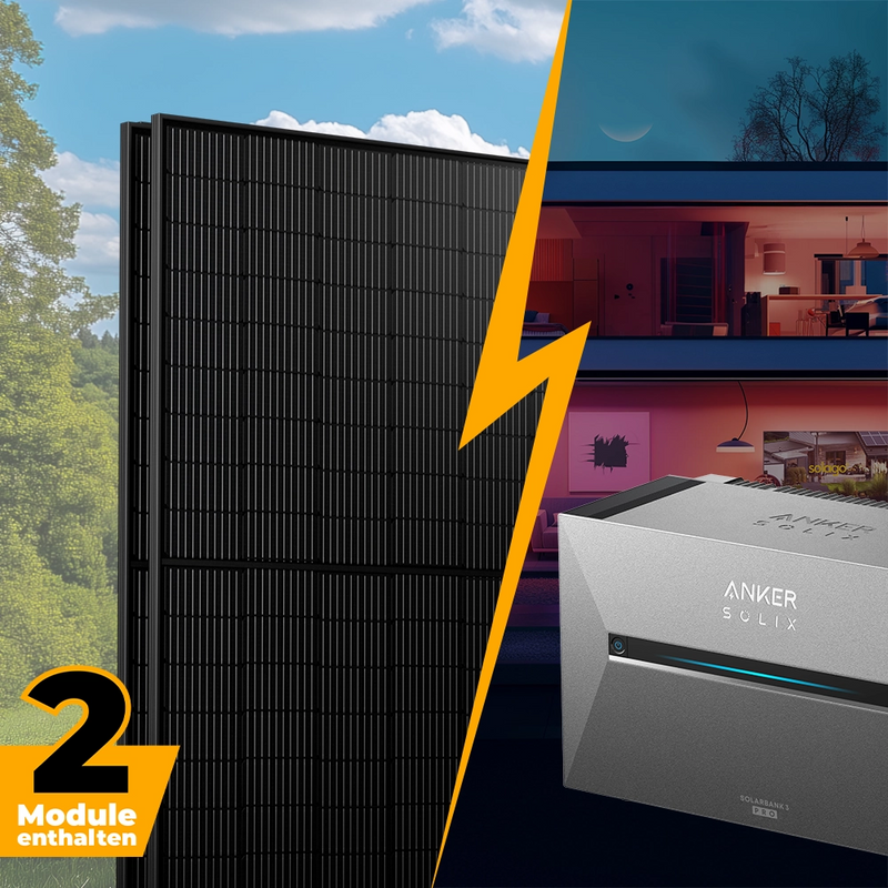 Balkonkraftwerk mit Speicher 1000W/800W - inkl. Anker SOLIX Solarbank 3 Pro