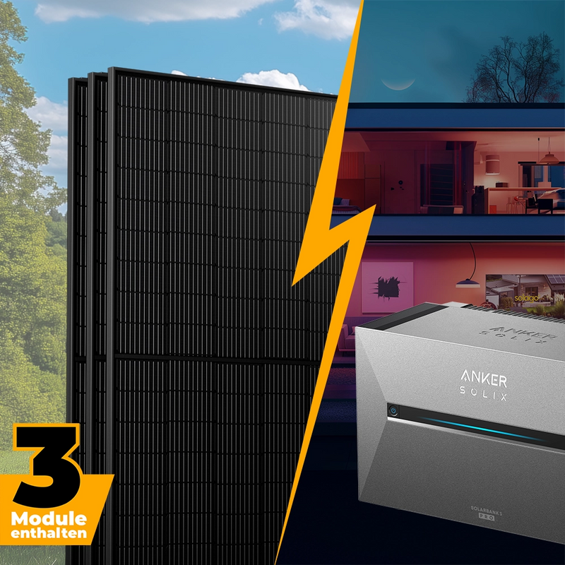 Balkonkraftwerk mit Speicher 1500W Pro - inkl. Anker SOLIX Solarbank 3 Pro