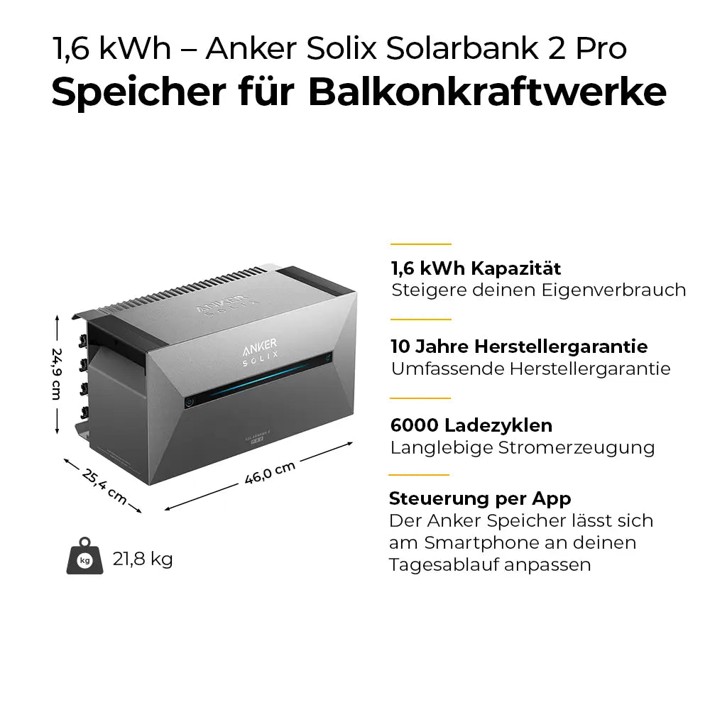 Balkonkraftwerk mit Speicher 1335W Pro - inkl. Anker SOLIX Solarbank 2 Pro