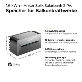 Balkonkraftwerk mit Speicher 800W Pro - inkl. Anker SOLIX Solarbank 2 Pro