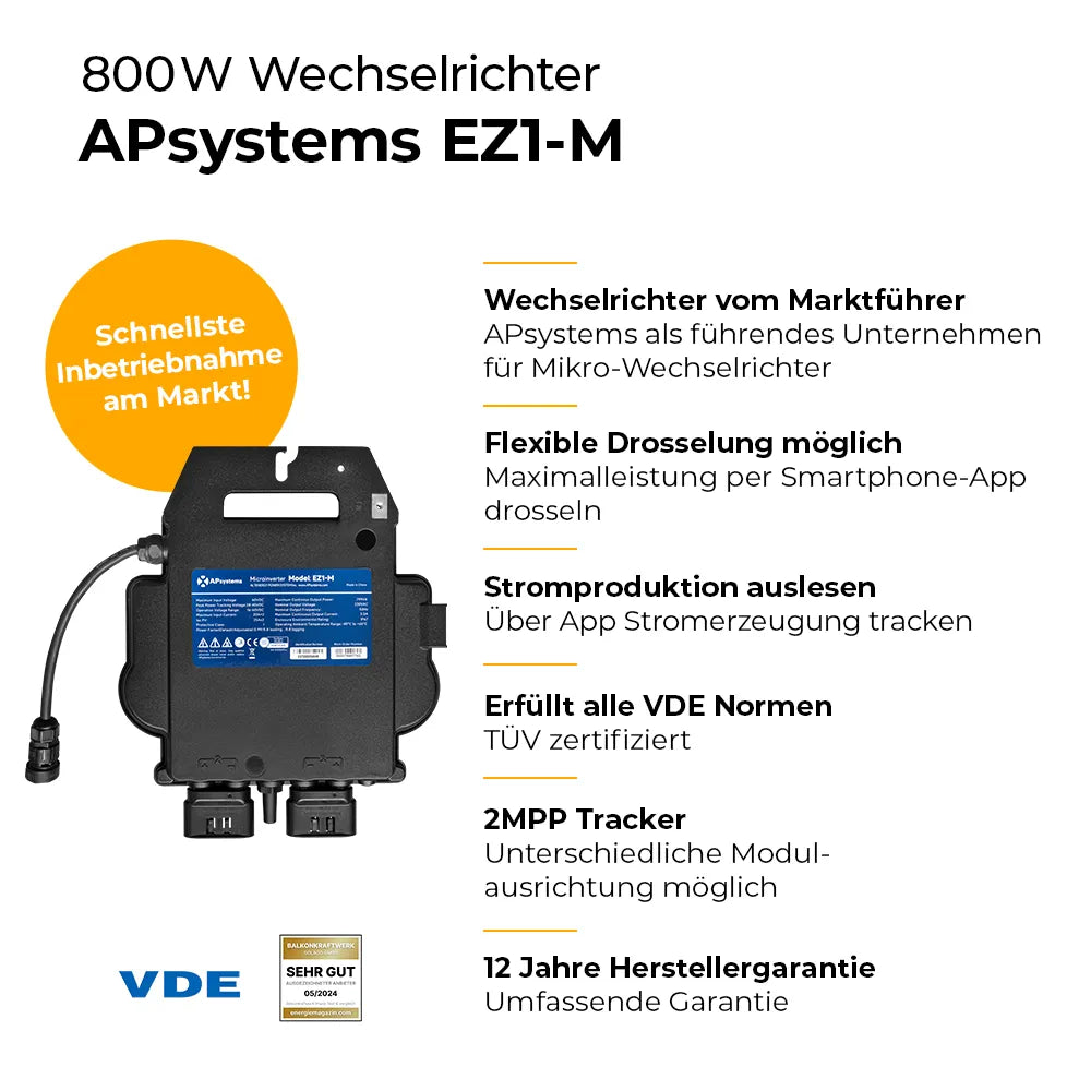 Balkonkraftwerk 800W Glas-Glas bifazial - Komplettset Flachdach/Boden