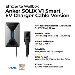 Anker SOLIX V1 Smart EV Charger 22kW mit Kabel Infobild