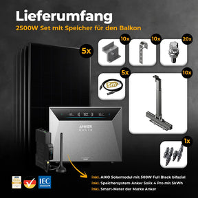 Solarkraftwerk 2500W mit Speicher Anker SOLIX 4 Pro- Komplettset Gitterbalkon