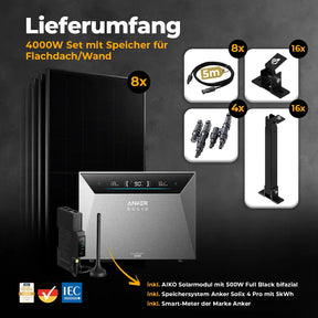 Solarkraftwerk 4000W mit Speicher Anker SOLIX 4 Pro - Komplettset Flachdach/Boden