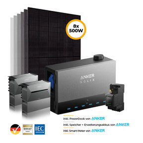Komplettset mit 8x Jolywood 500W Solarmodulen, Anker SOLIX Power Dock, Speicher mit Erweiterungsakkus und Smart-Meter – ohne Halterung – kaufen bei solago