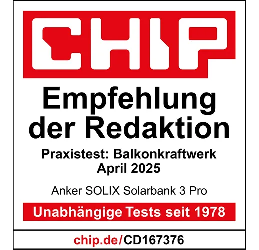 CHIP Praxistext Balkonkraftwerk Anker SOLIX 3 Pro Badge