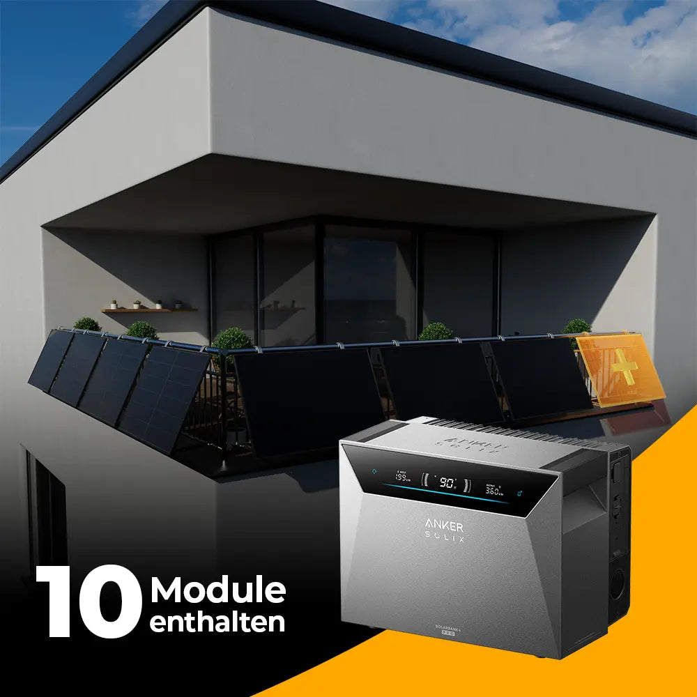 Produktbild - Solarkraftwerk 5000W mit Speicher Anker SOLIX 4 Pro - Komplettset Gitterbalkon