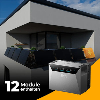 Solarkraftwerk 6000W mit Speicher Anker SOLIX 4 Pro - Komplettset Gitterbalkon