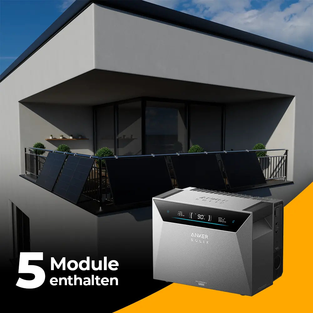 Produktbild - Solarkraftwerk 2500W mit Speicher Anker SOLIX 4 Pro- Komplettset Gitterbalkon