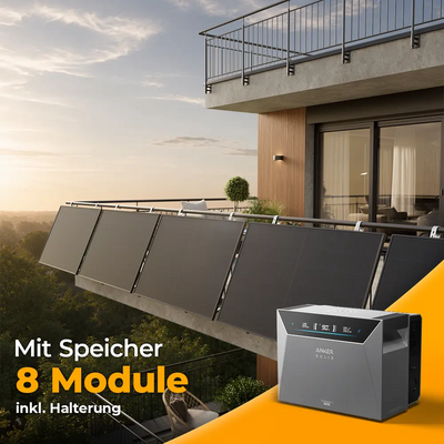 Solarkraftwerk 4000W mit Speicher Anker SOLIX 4 Pro - Komplettset Gitterbalkon