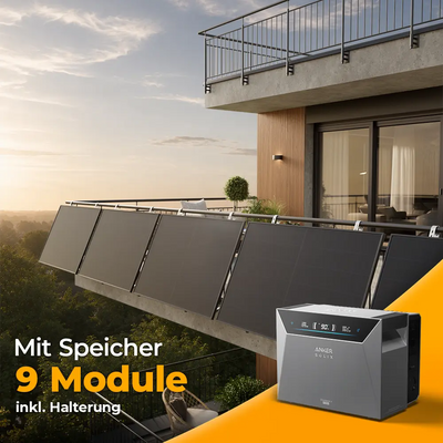 Solarkraftwerk 4500W mit Speicher Anker SOLIX 4 Pro - Komplettset Gitterbalkon