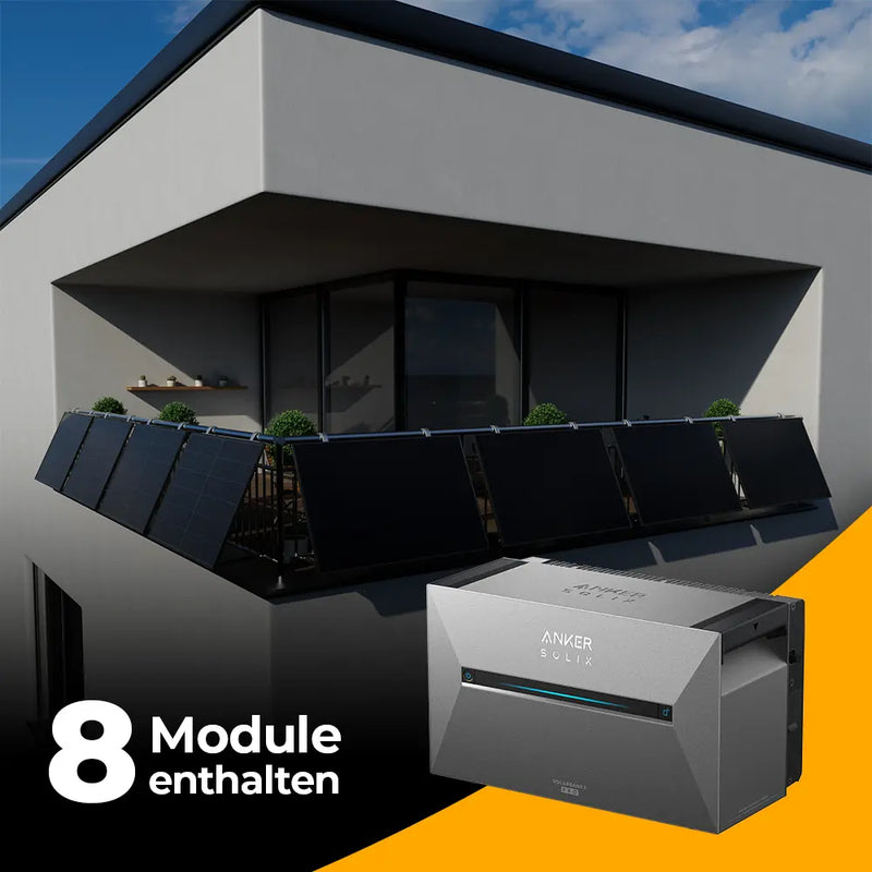 Solarkraftwerk 4000W mit Speicher Anker SOLIX 3 Pro - Komplettset Gitterbalkon