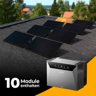 Solarkraftwerk 5000W mit Speicher Anker SOLIX 4 Pro - Komplettset Flachdach/Boden