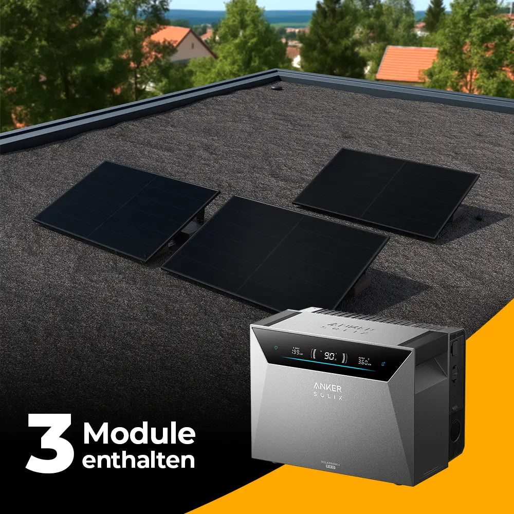 Produktbild - Balkonkraftwerk 1500W mit Speicher Anker SOLIX 4 Pro – Komplettset Flachdach/Boden