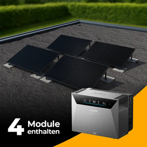 Balkonkraftwerk mit Anker SOLIX Solarbank 4 Pro 2000W Glas-Glas bifazial - Komplettset Flachdach / Boden