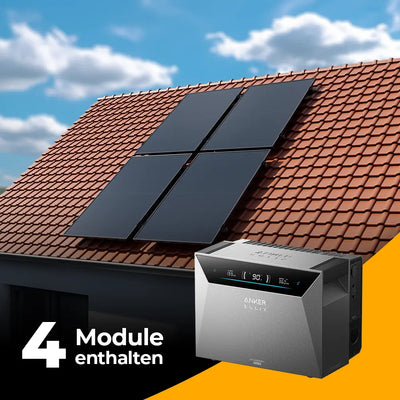 Balkonkraftwerk 2000W mit Speicher Anker SOLIX 4 Pro - Komplettset Schrägdach