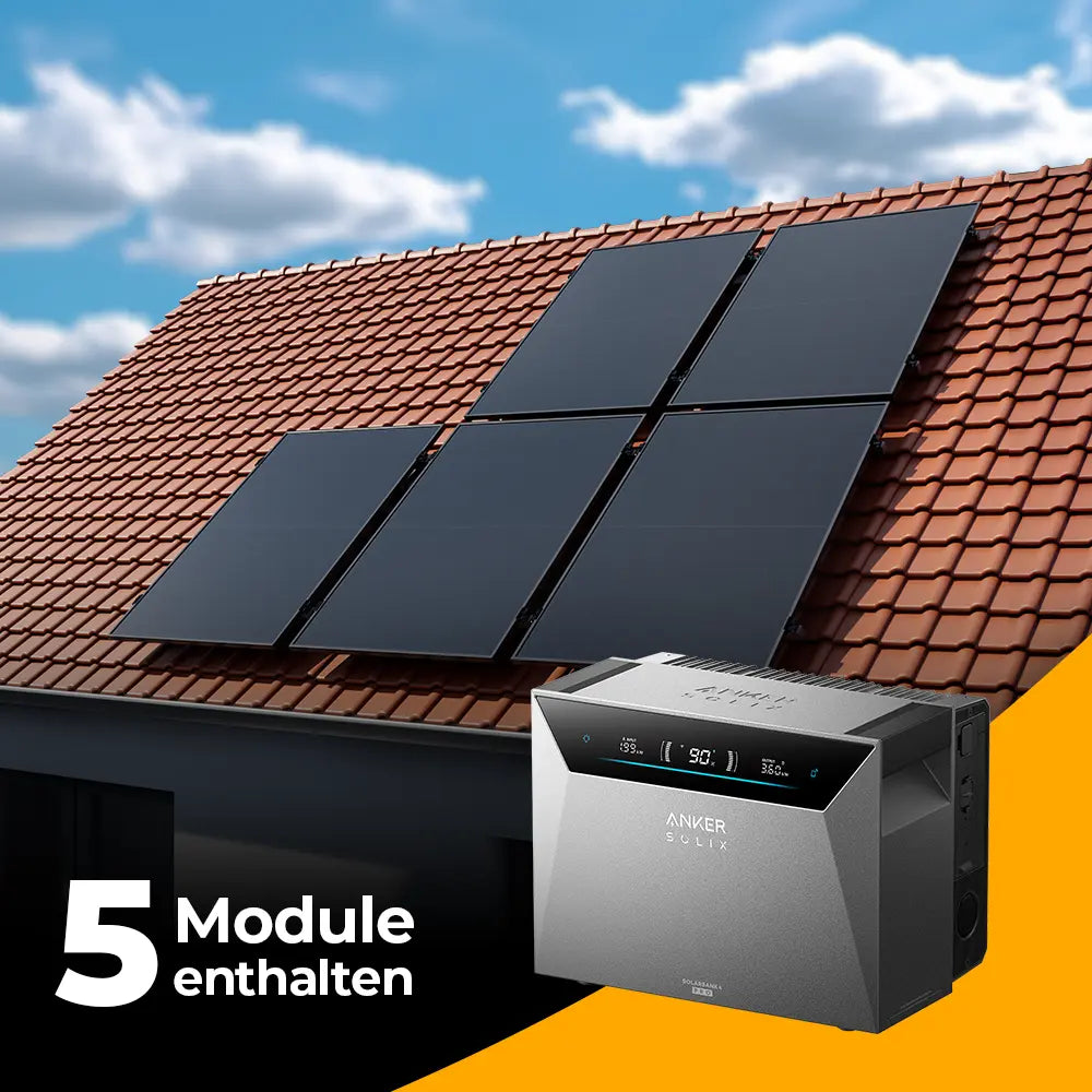 Produktbild - Solarkraftwerk 2500W mit Speicher Anker SOLIX 4 Pro - Komplettset Schrägdach