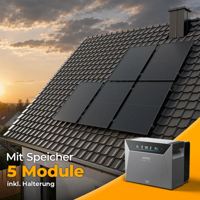 Solarkraftwerk 2500W mit Speicher Anker SOLIX 4 Pro - Komplettset Schrägdach