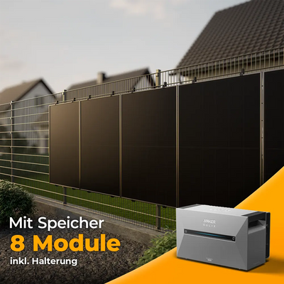 Solarkraftwerk 4000W mit Speicher Anker SOLIX 3 Pro - Komplettset Stabgitterzaun