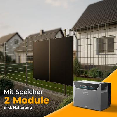 Balkonkraftwerk 1000W/800W mit Speicher Anker SOLIX 4 Pro - Komplettset Stabgitterzaun
