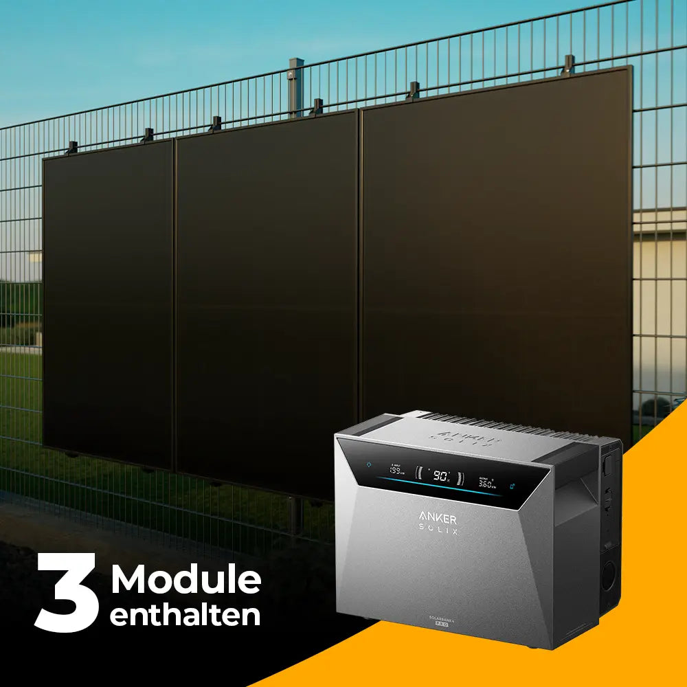 Produktbild - Balkonkraftwerk 1500W mit Speicher Anker SOLIX 4 Pro – Komplettset Stabgitterzaun