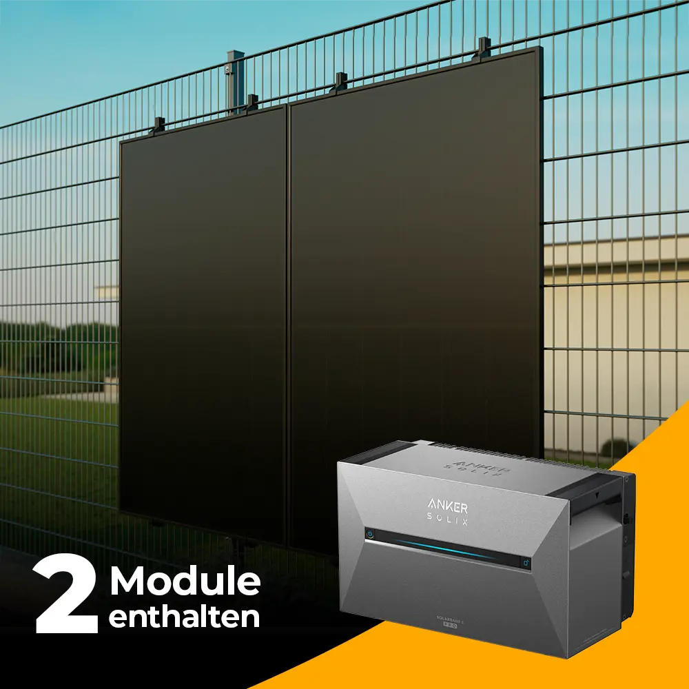 Balkonkraftwerk 1000W/800W mit Speicher Anker SOLIX 3 Pro - Komplettset Stabgitterzaun
