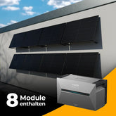 Solarkraftwerk 4000W Komplettset für Wandmontage – mit 8 Glas-Glas bifazialen Solarmodulen und Anker Solix 3 Pro Speicher. Leistungsstarke Photovoltaikanlage für Wandinstallation mit integriertem Stromspeicher – jetzt bei solago kaufen.